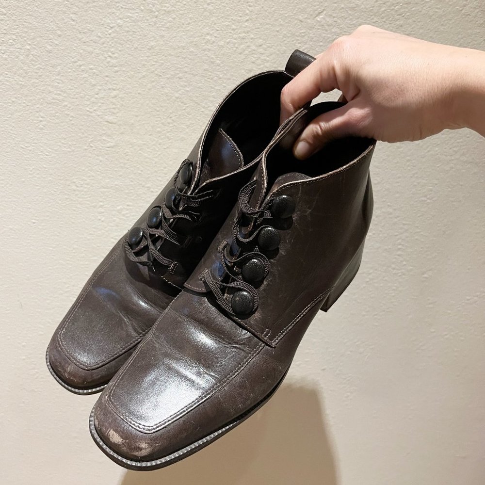 Women's Vintage Brown Leather Ankle Boots w/ Heel  - Brand: Principles - Size 9